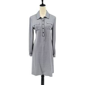 Tory Burch Christelle 100% Silk Navy & White Chain Print Long Sleeve Shirt Dress